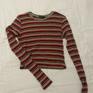 Brandy Melville Red Stripped Crop Long Sleeve Top